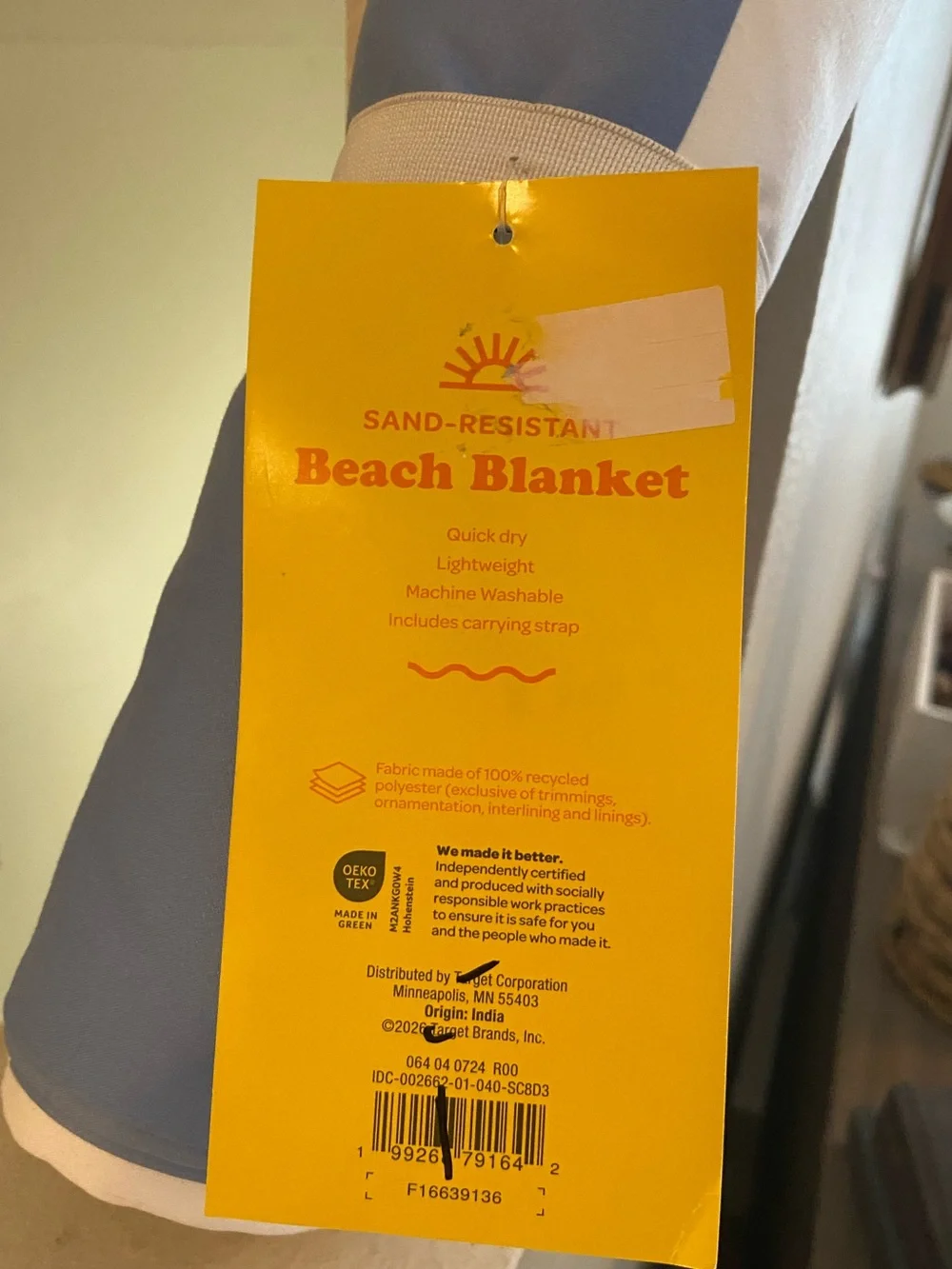 Sun Squad. Beach Blanket.  Blue and White. Fits 2 People. 60X60. NWT.